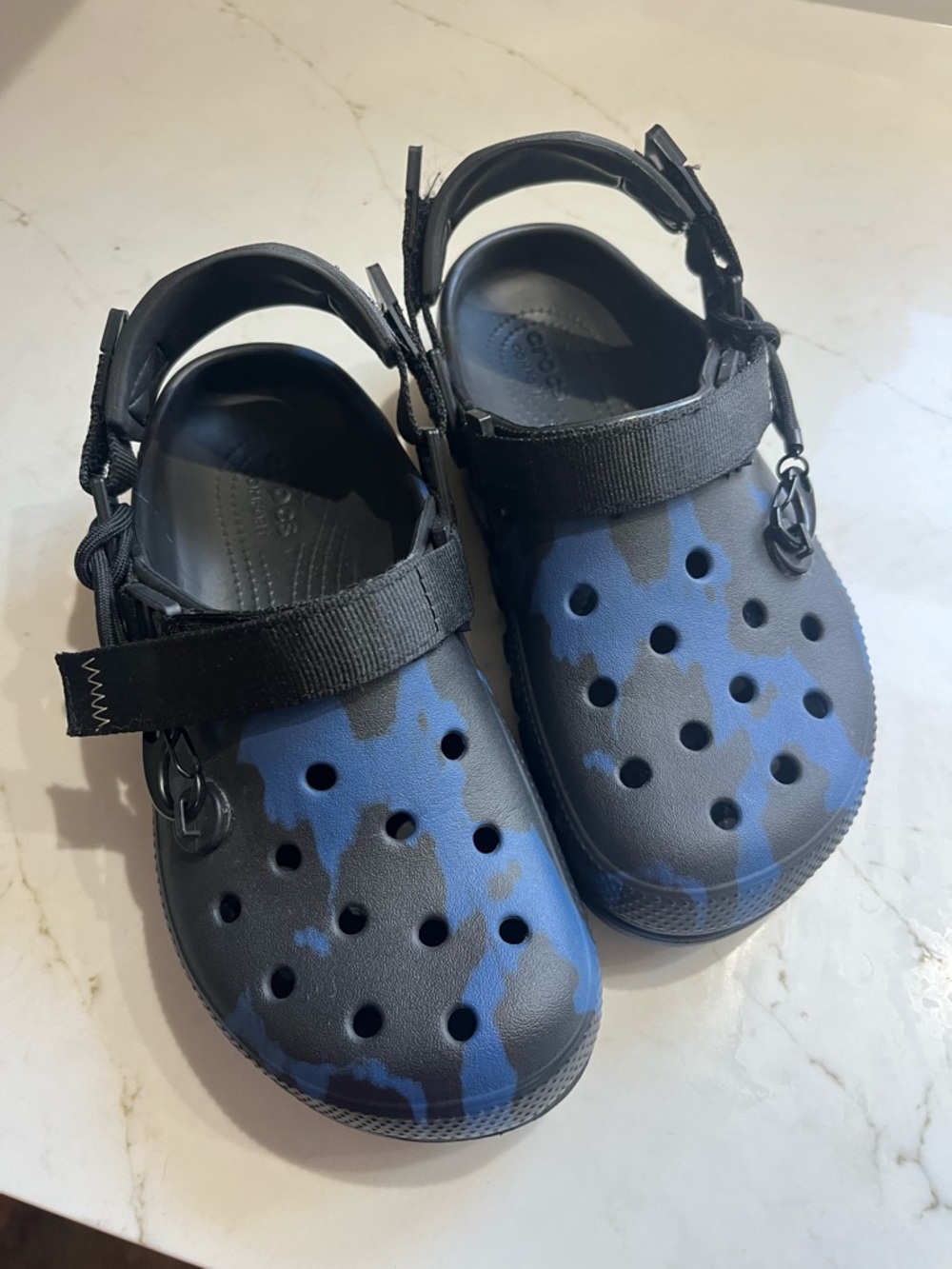 CROCS Black and Blue Camo Sport Sandals with Strap